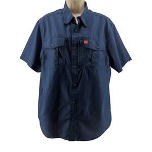 The American Outdoorsman Shirt Blue Fishing Vented Short Sleeve UPF Mens L